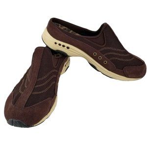 Easy Spirit Women US 8.5 Shoes Mule Clog Slip On Travel Suede Dark Brown Cream